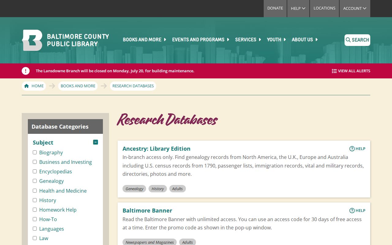 Essex people directories and genealogy databases at Baltimore County Public Library