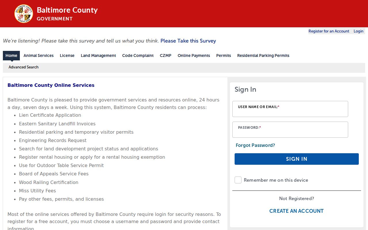 Essex public records search in Baltimore County Citizen Access
